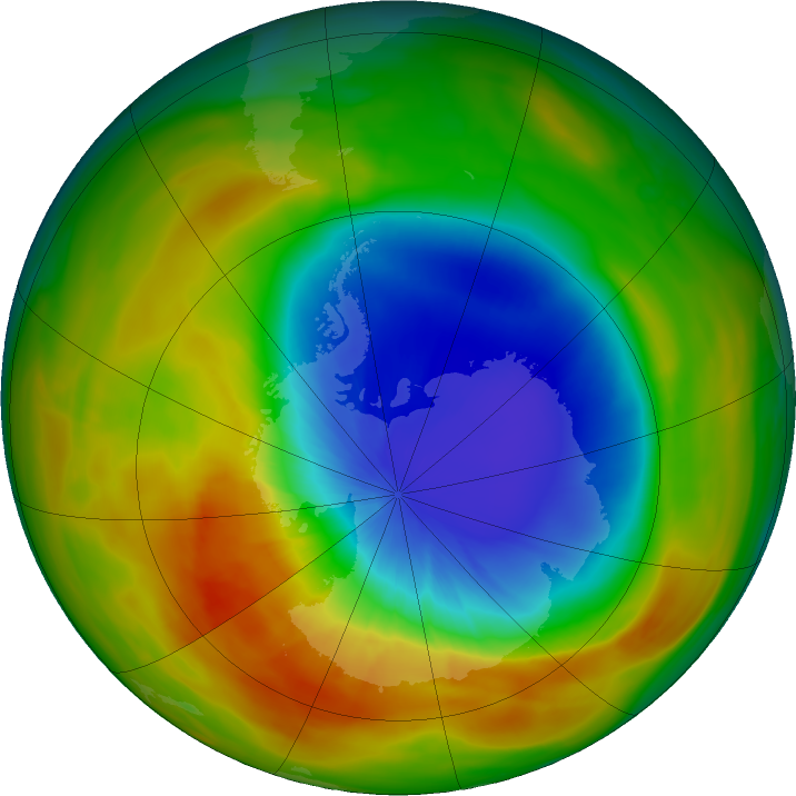 Antarctic ozone map for 29 September 2019